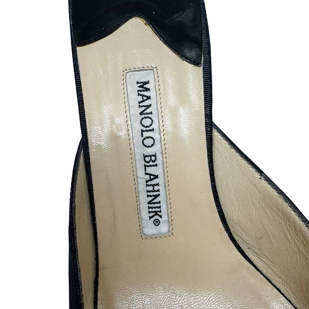 Vintage Manolo Blahnik Black Silk Feather Embroidered Kitten Heel Mules EU 39.5 - Picture 9 of 9
